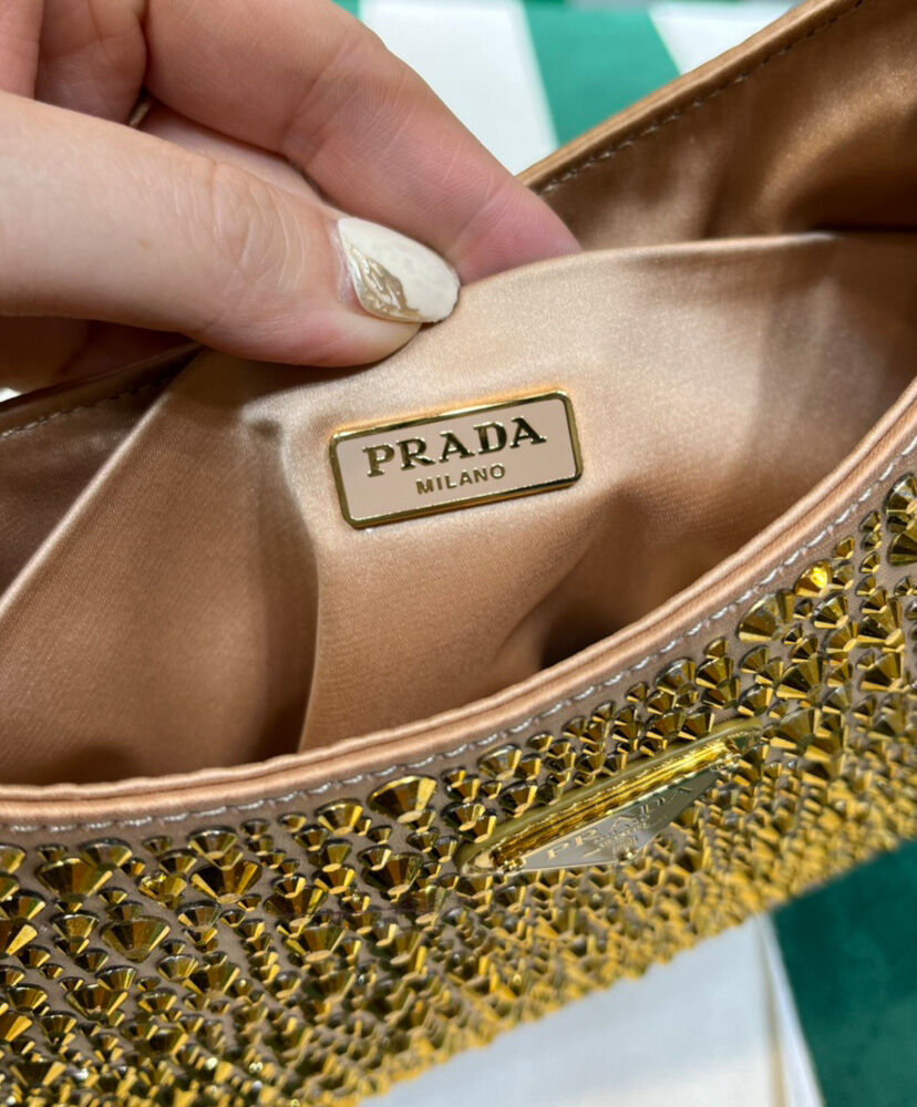 Prada Cleo Satin Bag With Crystals 1BC169 Golden