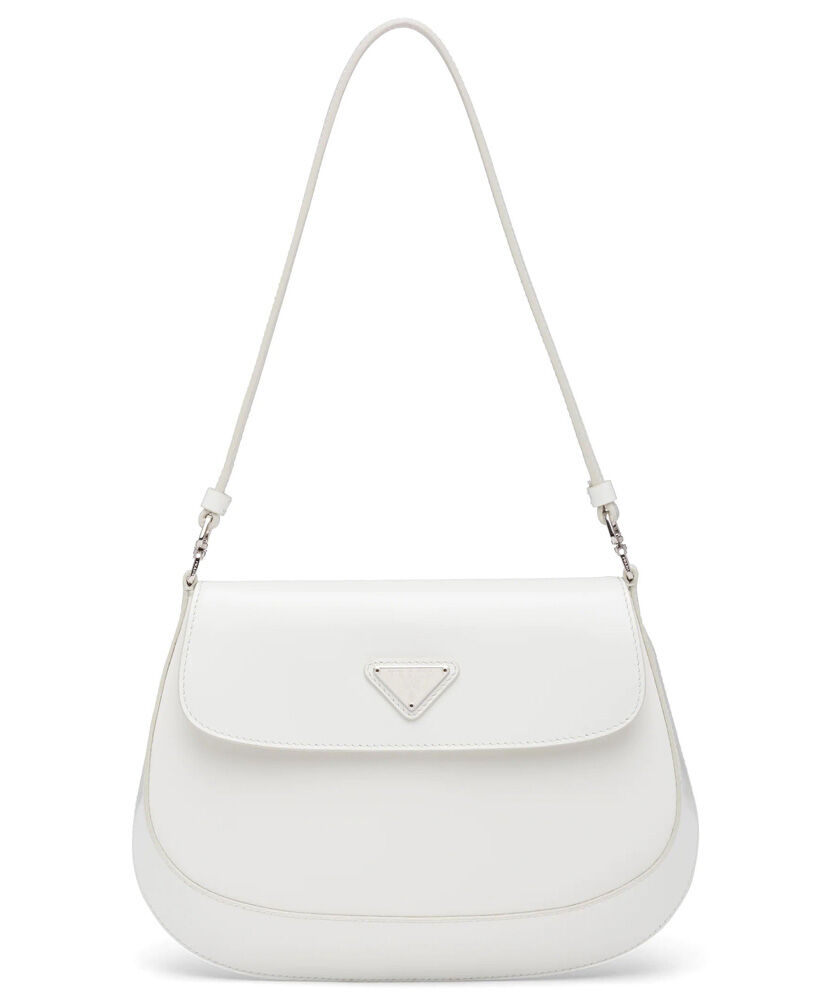 Prada Cleo brushed leather shoulder bag with flap 1BD311 White