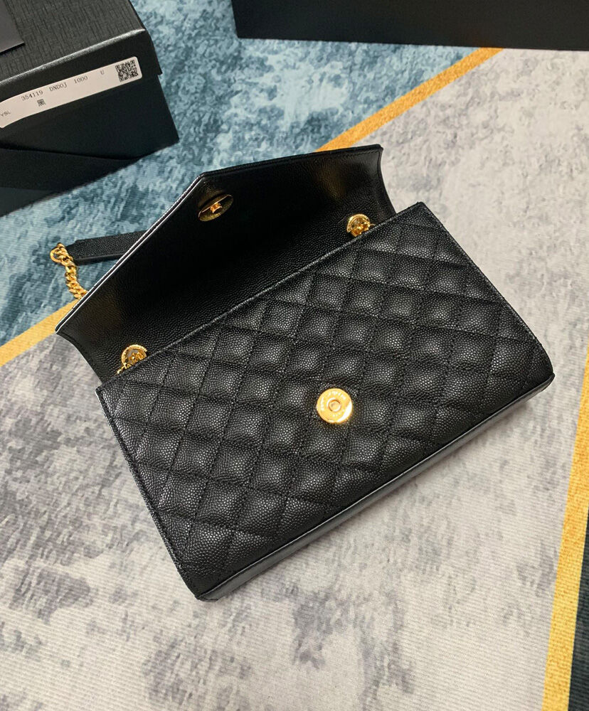 Saint Laurent Envelope Small Bag In Mix Quilted Grain De Poudre Embossed Leather Black