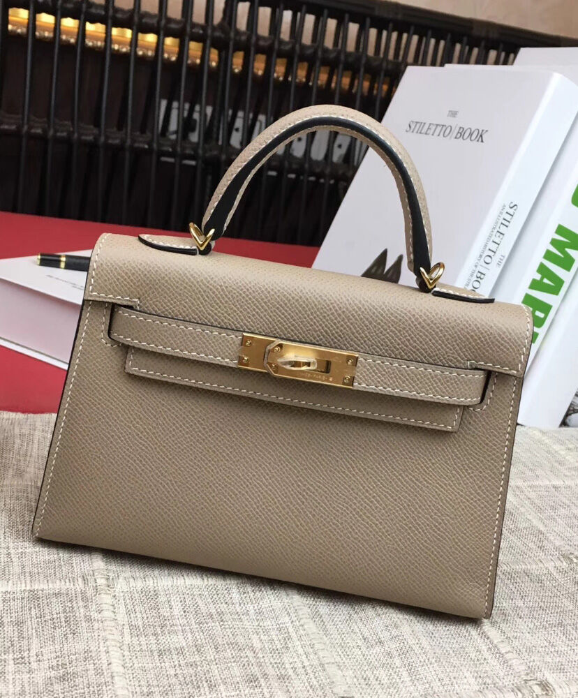 Hermes Kelly Bag 19 Epsom Leather Light Gray