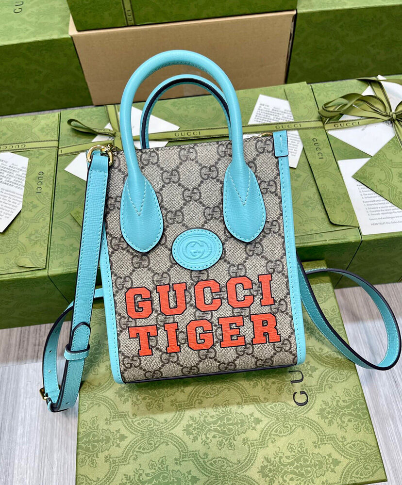 Gucci Tiger GG Mini Tote Bag 671623 Light Blue