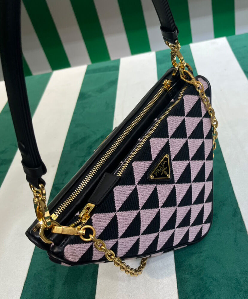 Prada Symbole Leather And Fabric Mini Bag 1BC176 Pink