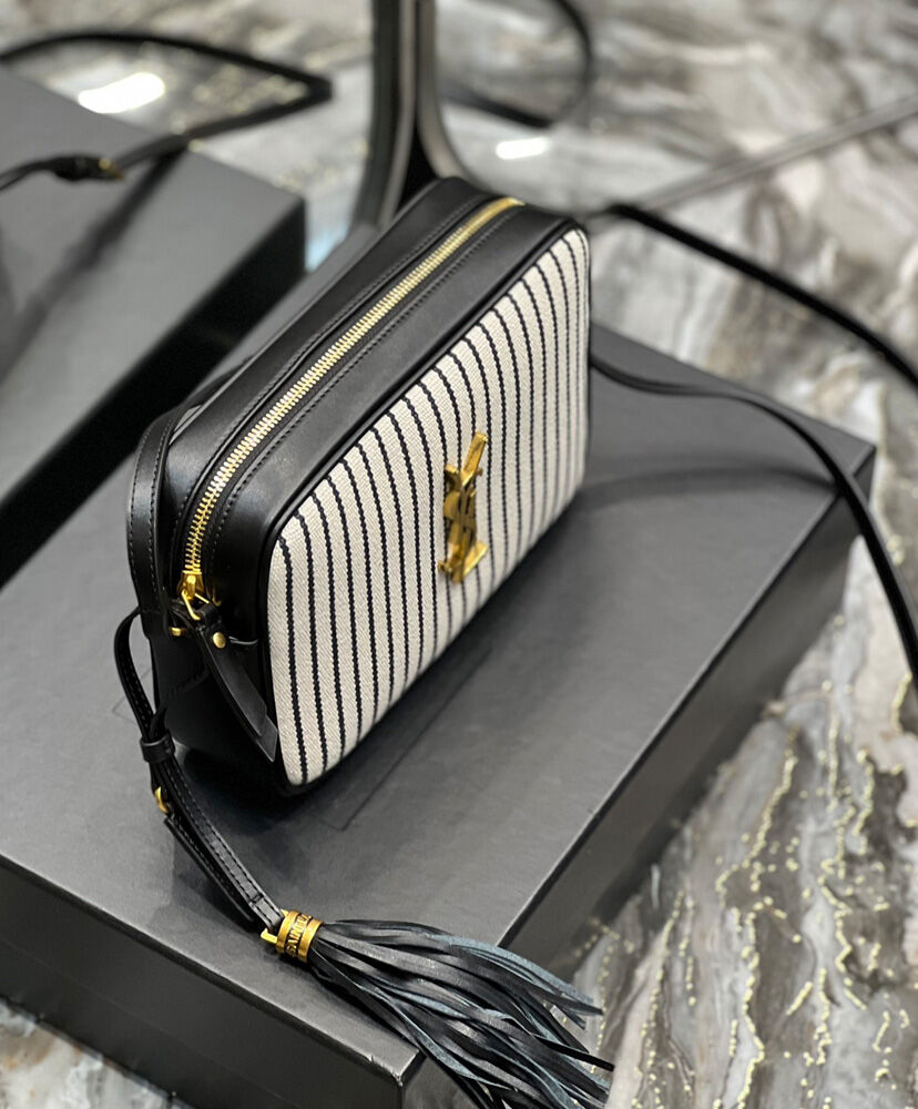 Saint Laurent Lou Camera Bag In Canvas And Smooth Leather Cream