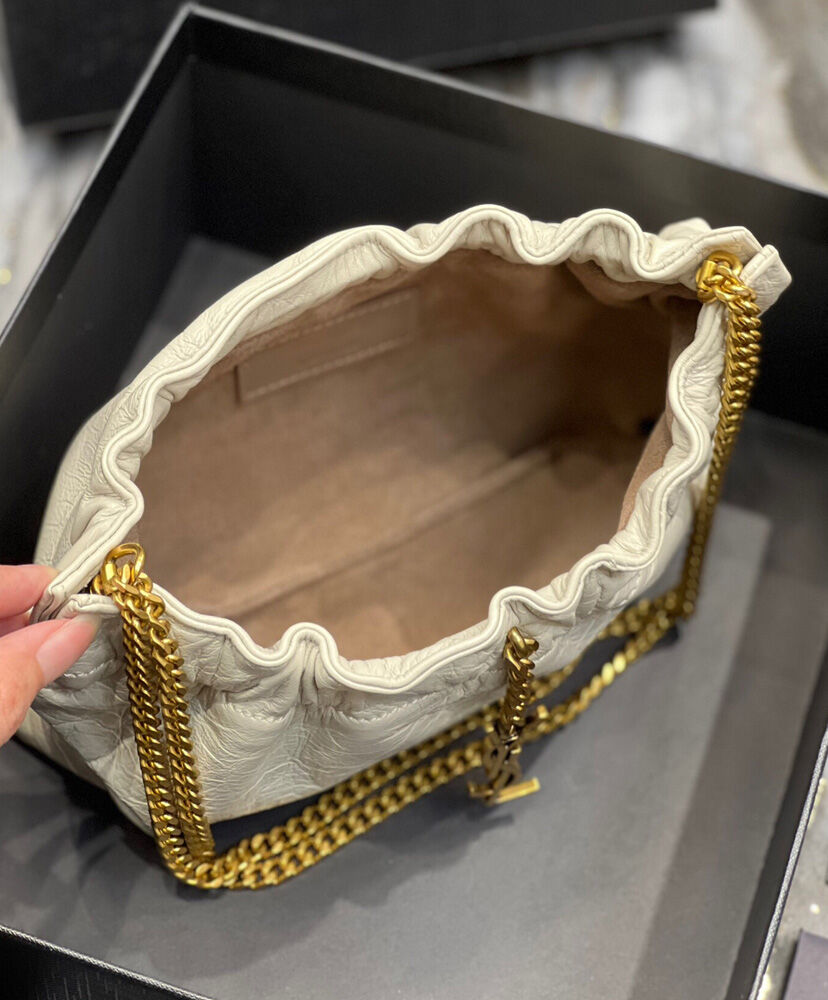 Saint Laurent Mini Leather Shoulder Bag Cream