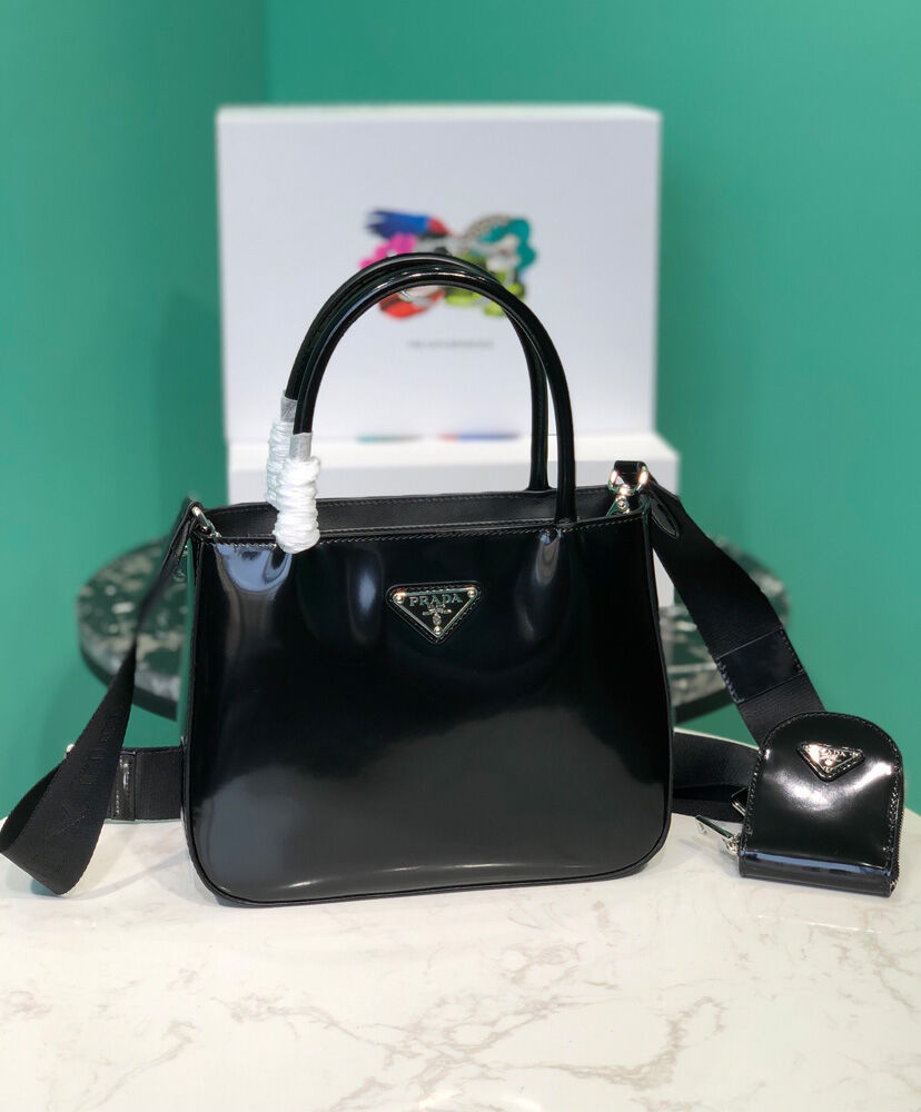 Prada Brushed Leather Handbag 1BA320 Black