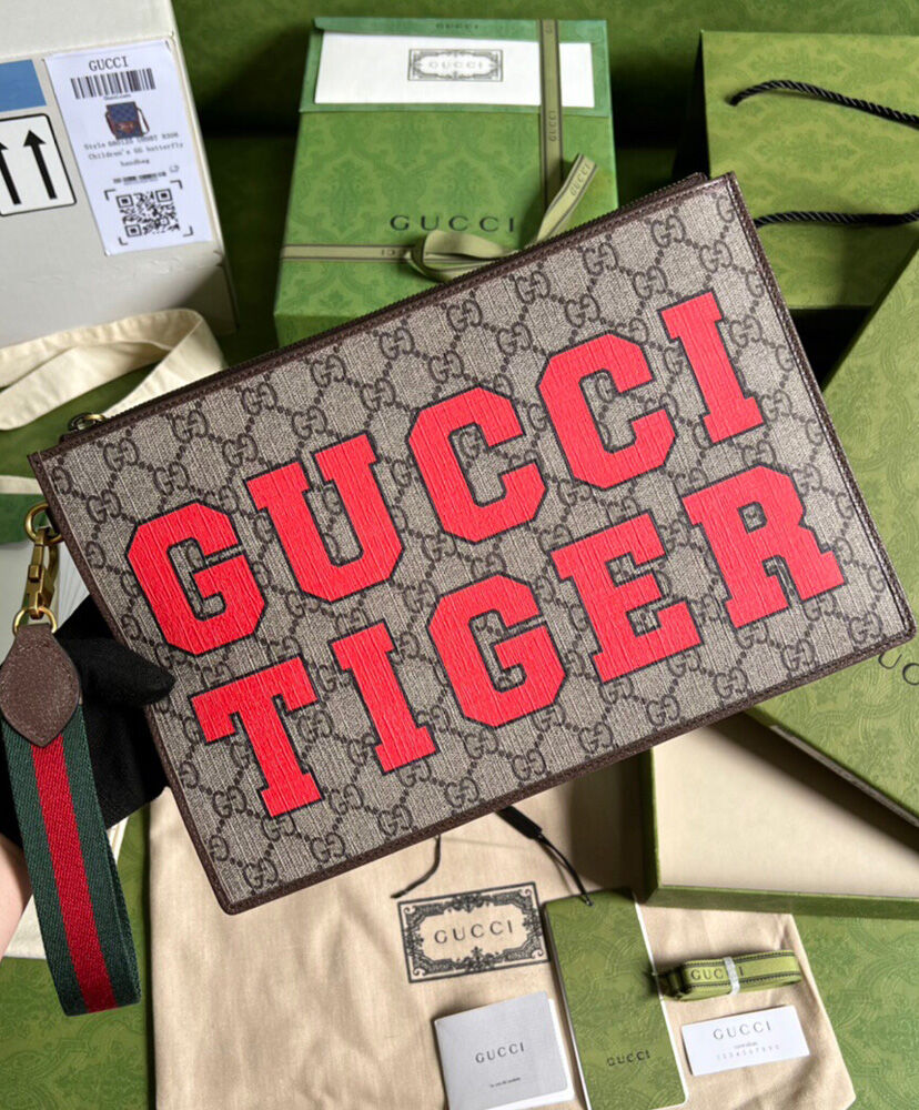 Gucci Tiger Pouch 688378 Dark Coffee