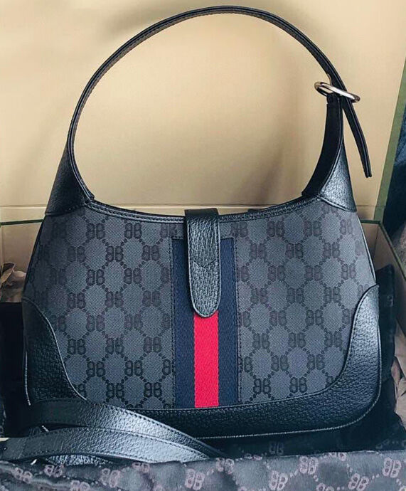 Balenciaga Hacker Small Hobo Bag In Jacquard Canvas Black