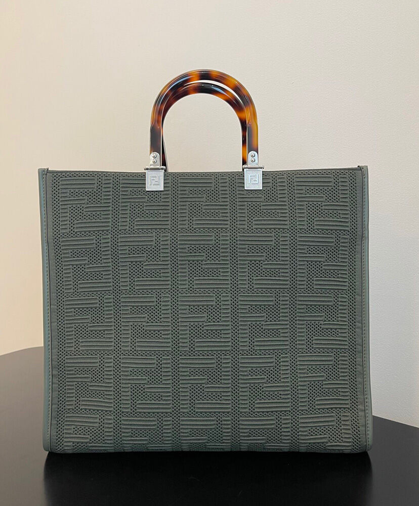 Fendi Sunshine Medium FF Fabric Shopper Green