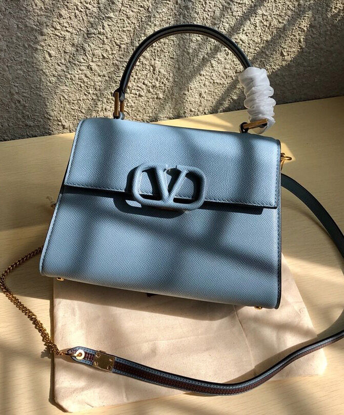 Valentino Garavani Small Vsling Grainy Calfskin Handbag Light Blue