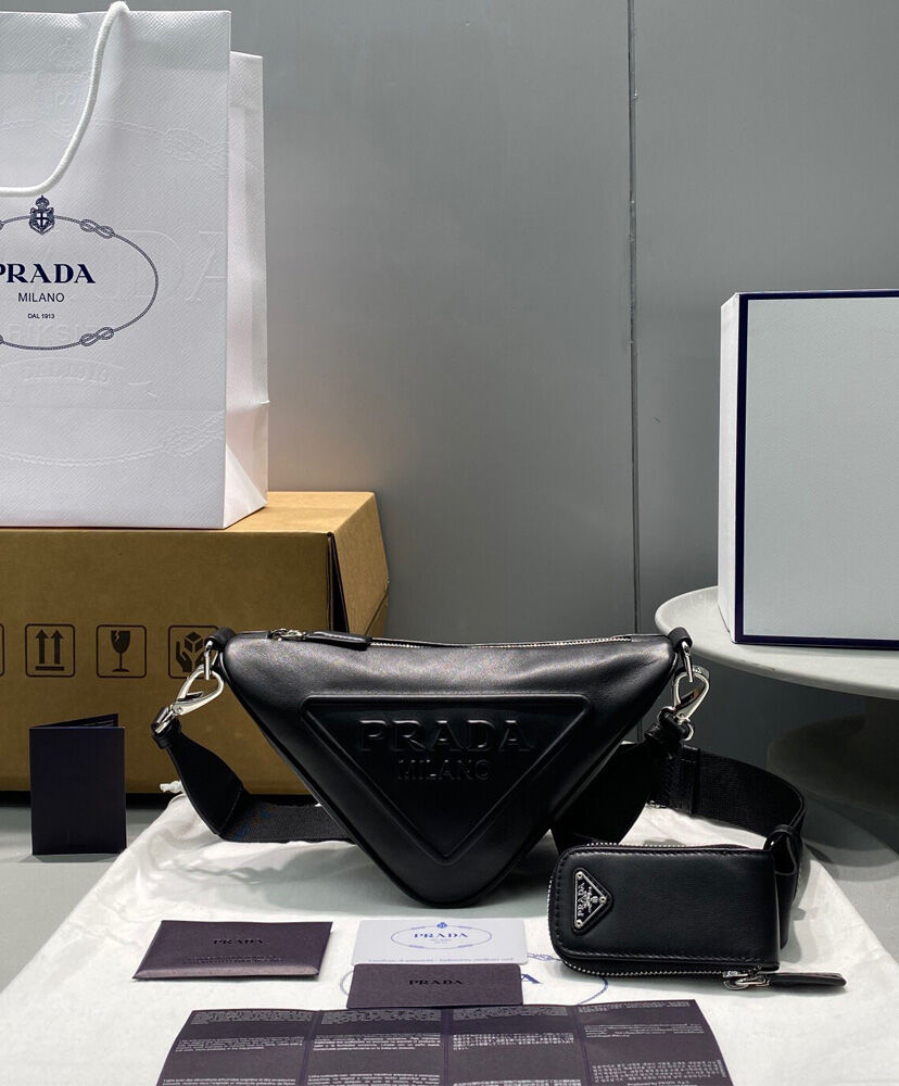 Prada Leather Triangle shoulder bag 1BH190 Black