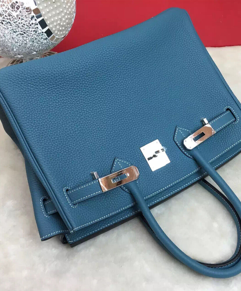 Hermes Birkin 30 Bag Togo Leather Blue