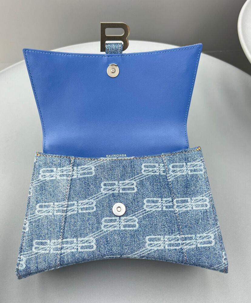 Balenciaga BB Monogram Hourglass Small Bleached Denim Tote Blue