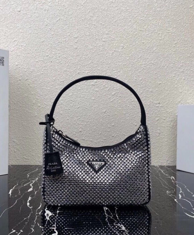 Prada Satin Mini-Bag With Artificial Crystals 1NE515 Black