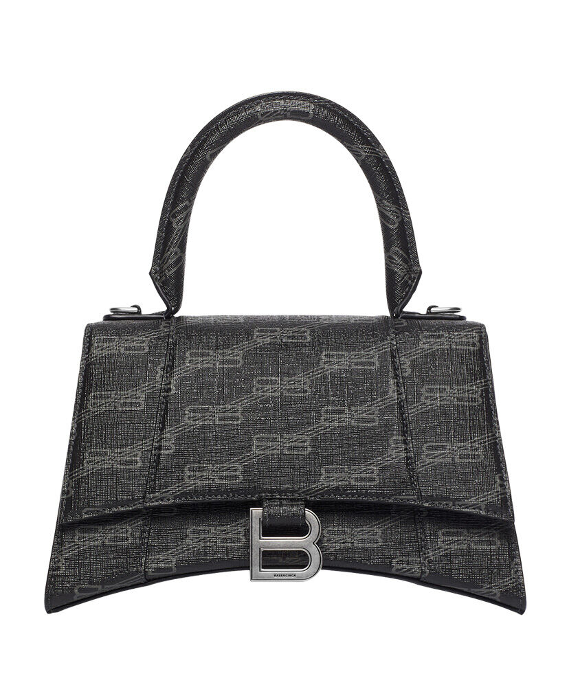 Balenciaga Hourglass Small Handbag BB Monogram Coated Canvas Black