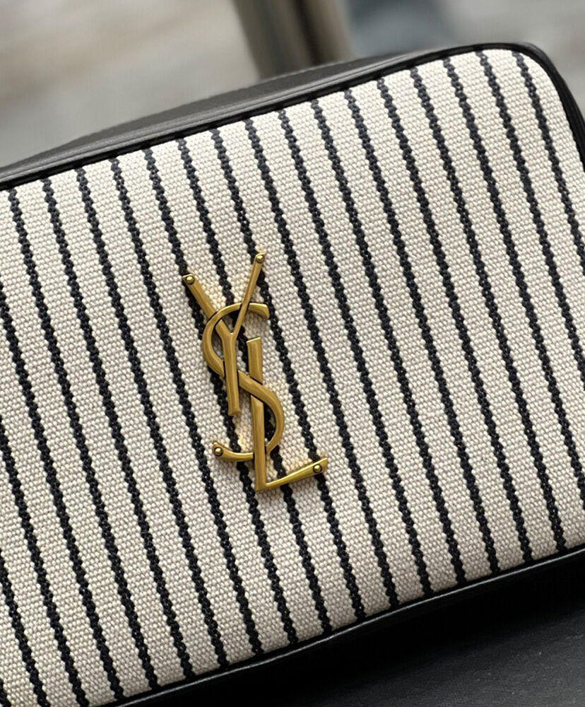 Saint Laurent Lou Camera Bag In Canvas And Smooth Leather Cream