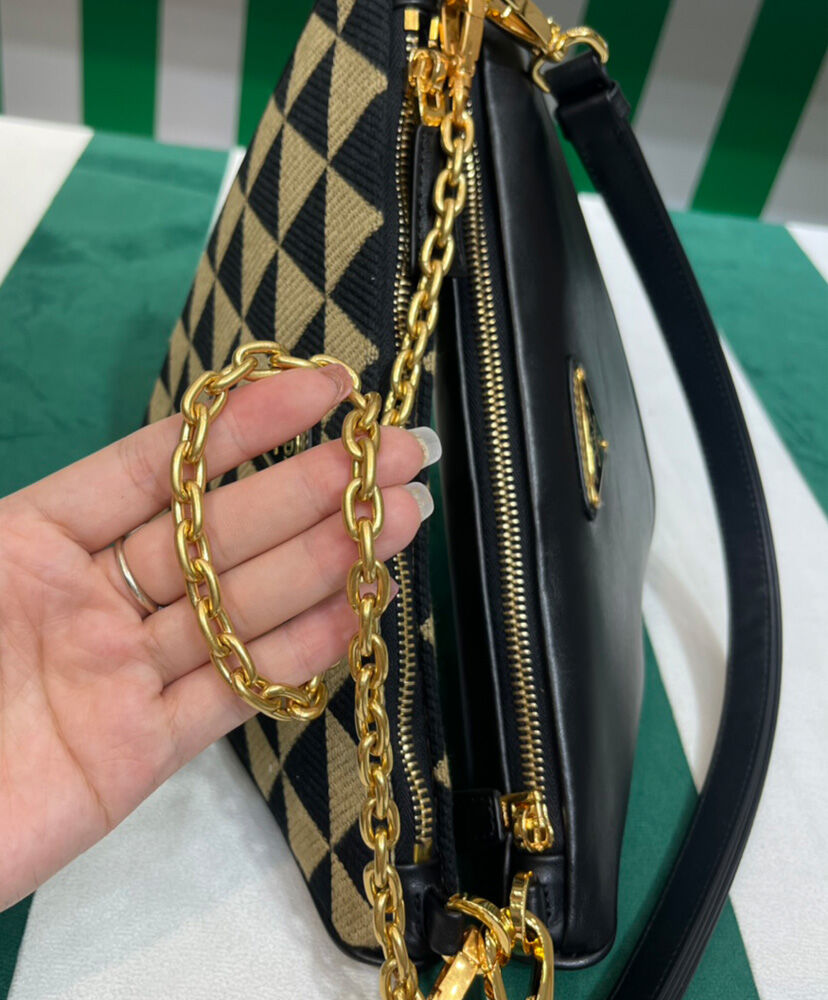 Prada Symbole Leather And Fabric Mini Bag 1BC176 Apricot