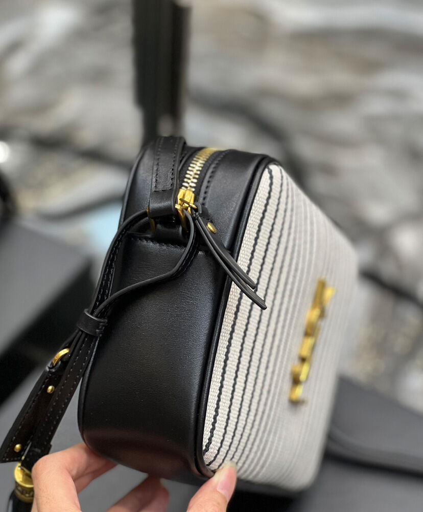 Saint Laurent Lou Camera Bag In Canvas And Smooth Leather Cream