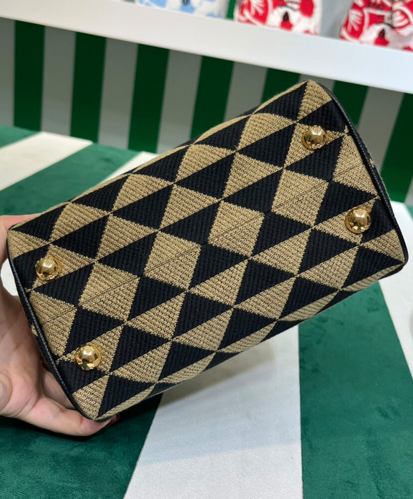 Prada Symbole Embroidered Jacquard Fabric Top-handle Bag Black