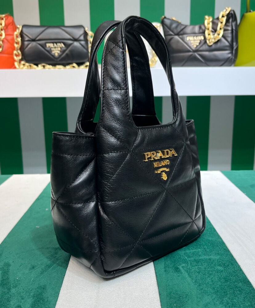 Prada Small Nappa-leather Tote Bag With Topstitching 1BG451 Black