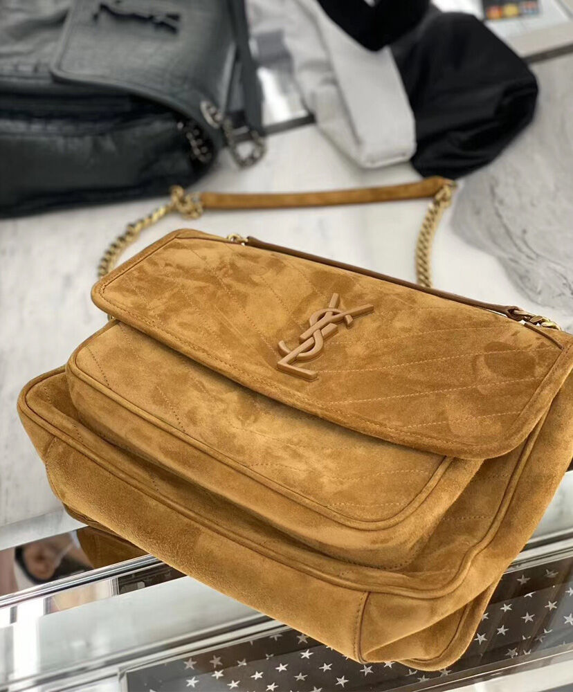 Saint Laurent Niki Medium In Suede And Smooth Leather 498894 Coffee
