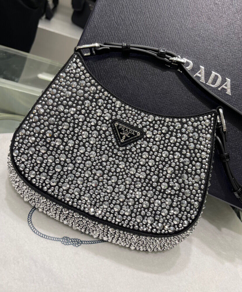 Prada Cleo Satin Bag With Appliques 1BC169 Black