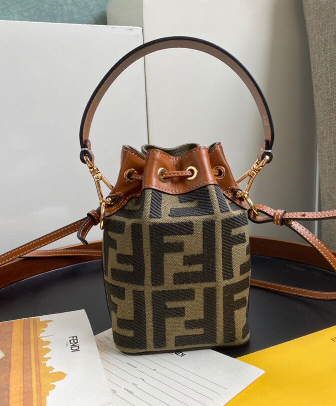 Fendi Mon Tresor Canvas Mini Bag 8BS010 Coffee
