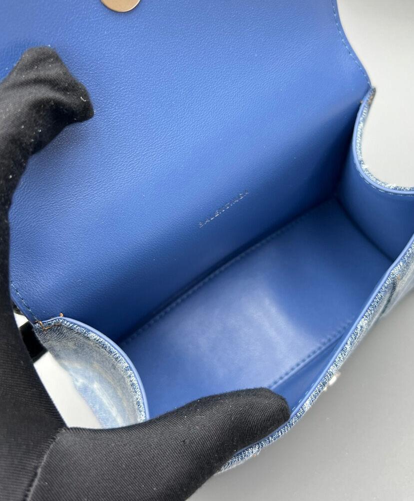Balenciaga BB Monogram Hourglass XS Denim Tote Blue