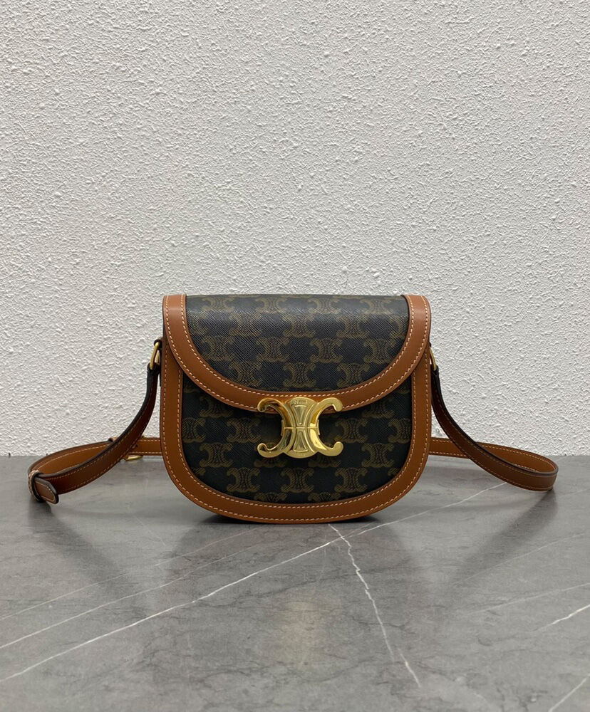 Celine Teen Besace Triomphe In Triomphe Canvas And Calfskin Coffee