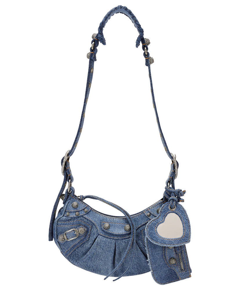 Balenciaga Le Cagole Shoulder Bag In Denim With Rhinestone Blue