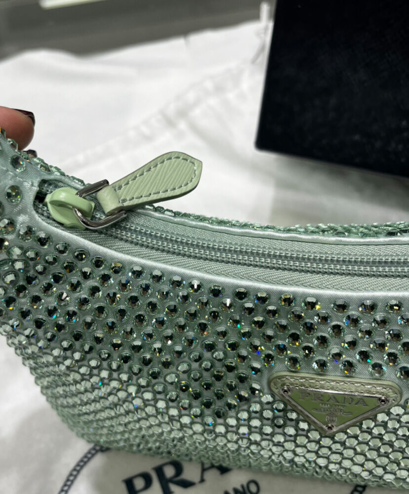 Prada Satin Mini-bag With Artificial Crystals Green