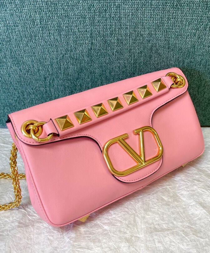 Valentino Stud Sign Nappa Shoulder Bag Pink