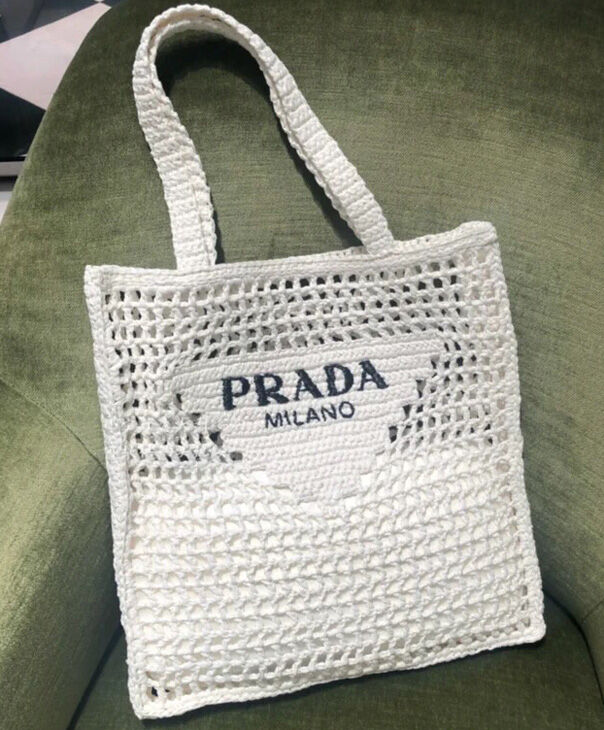 Prada Raffia Tote Bag 1BG393 Cream