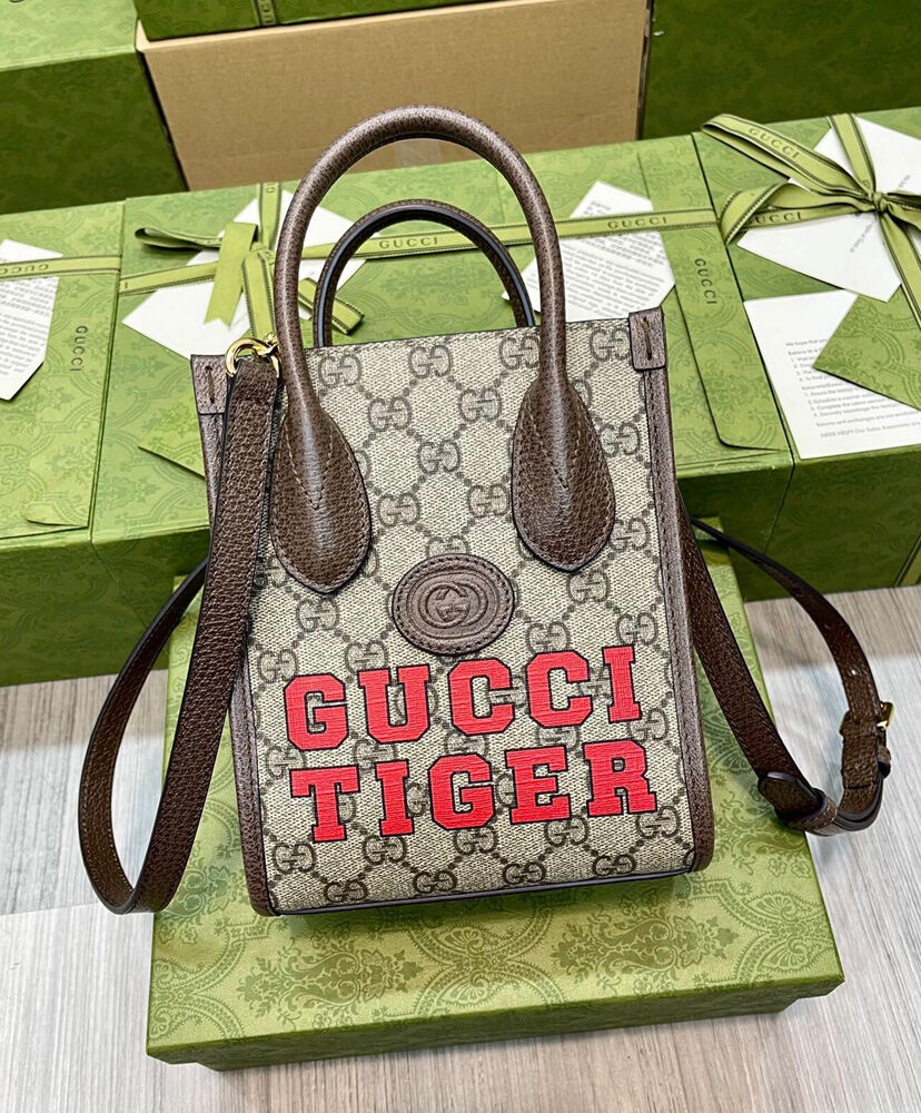 Gucci Tiger GG Mini Tote Bag 671623 Dark Coffee