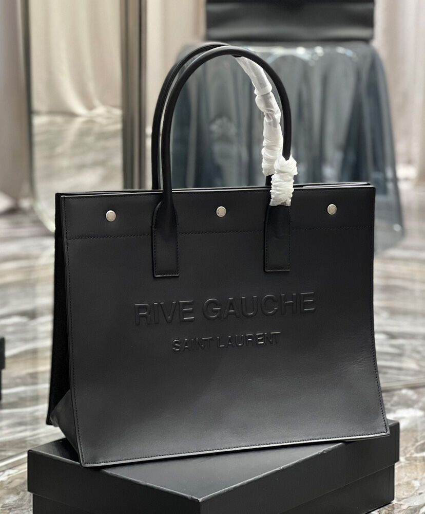 Saint Laurent Rive Gauche Small Tote Bag In Smooth Leather Black