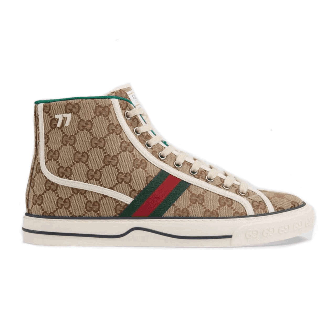 GUCCI TENNIS 1977 HIGH-TOP SNEAKERS IN BEIGE AND EBONY GG CANVAS   GC100