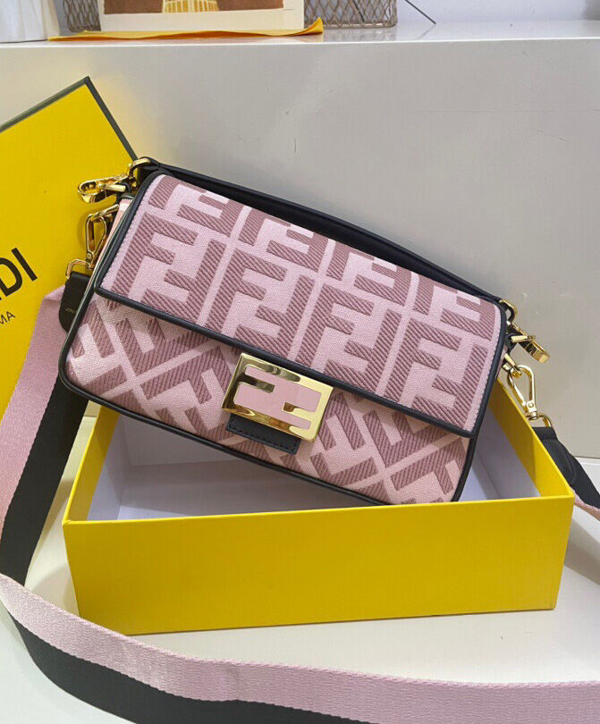 Fendi Baguette FF Canvas Bag 8BR600 Pink