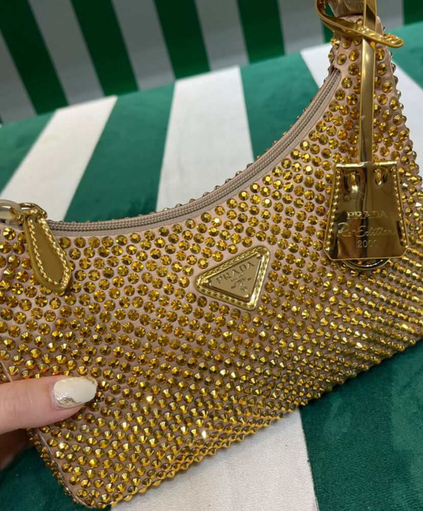 Prada Satin Mini-bag With Crystals 1BC515 Golden