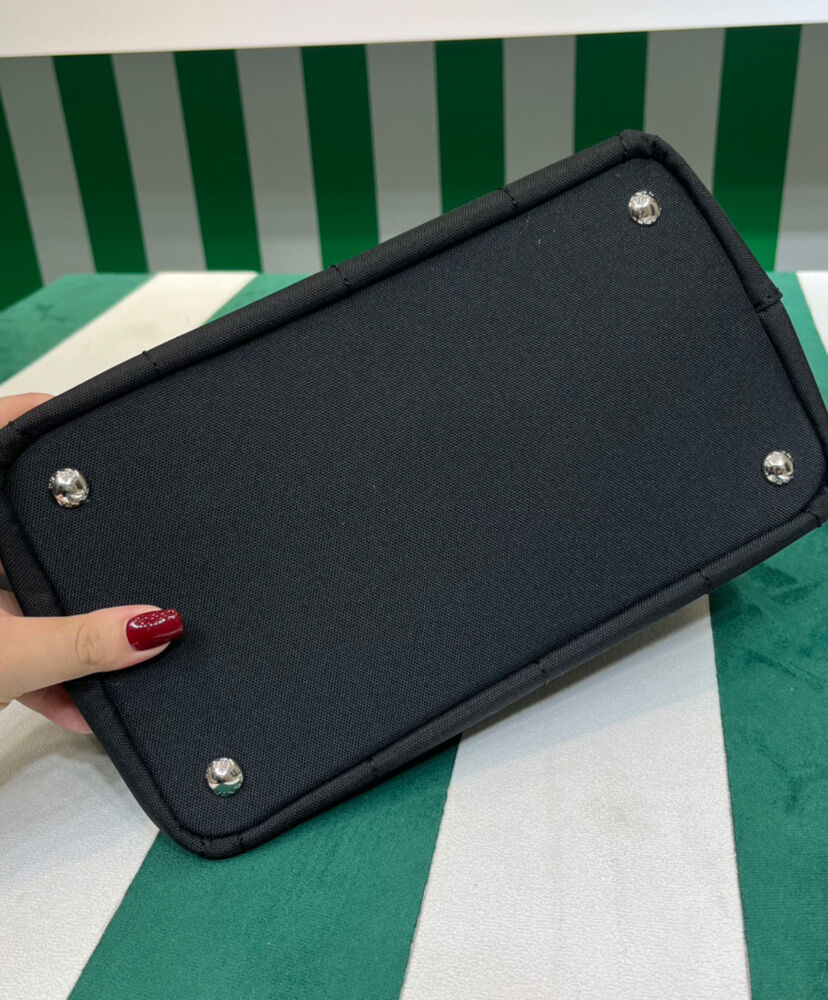 Prada Wooden Handle Canvas Tote Bag Black
