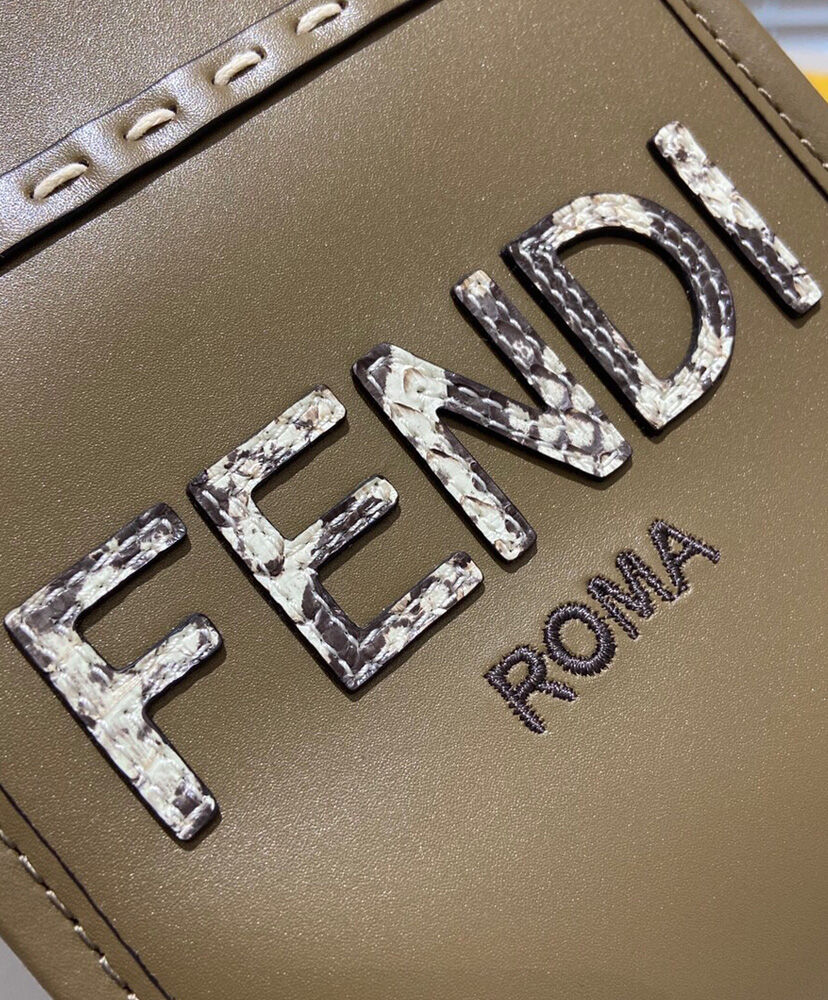 Fendi Mini Sunshine Shopper Leather And Elaphe Bag 8BS051 Khaki