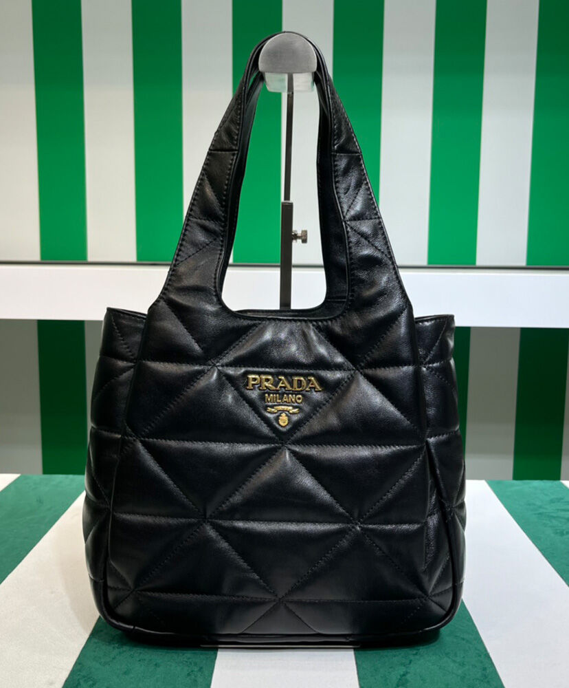 Prada Medium Nappa-leather Tote Bag With Topstitching 1BG450 Black