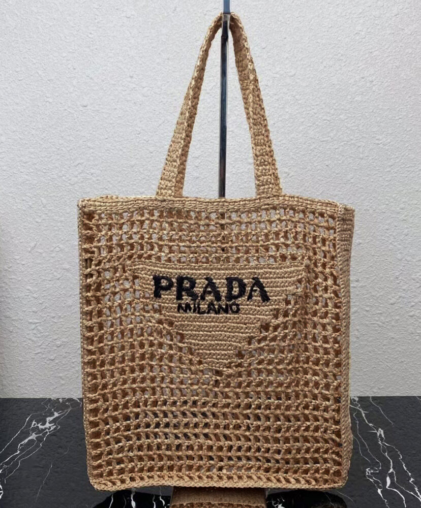 Prada Raffia Tote Bag 1BG393 Apricot