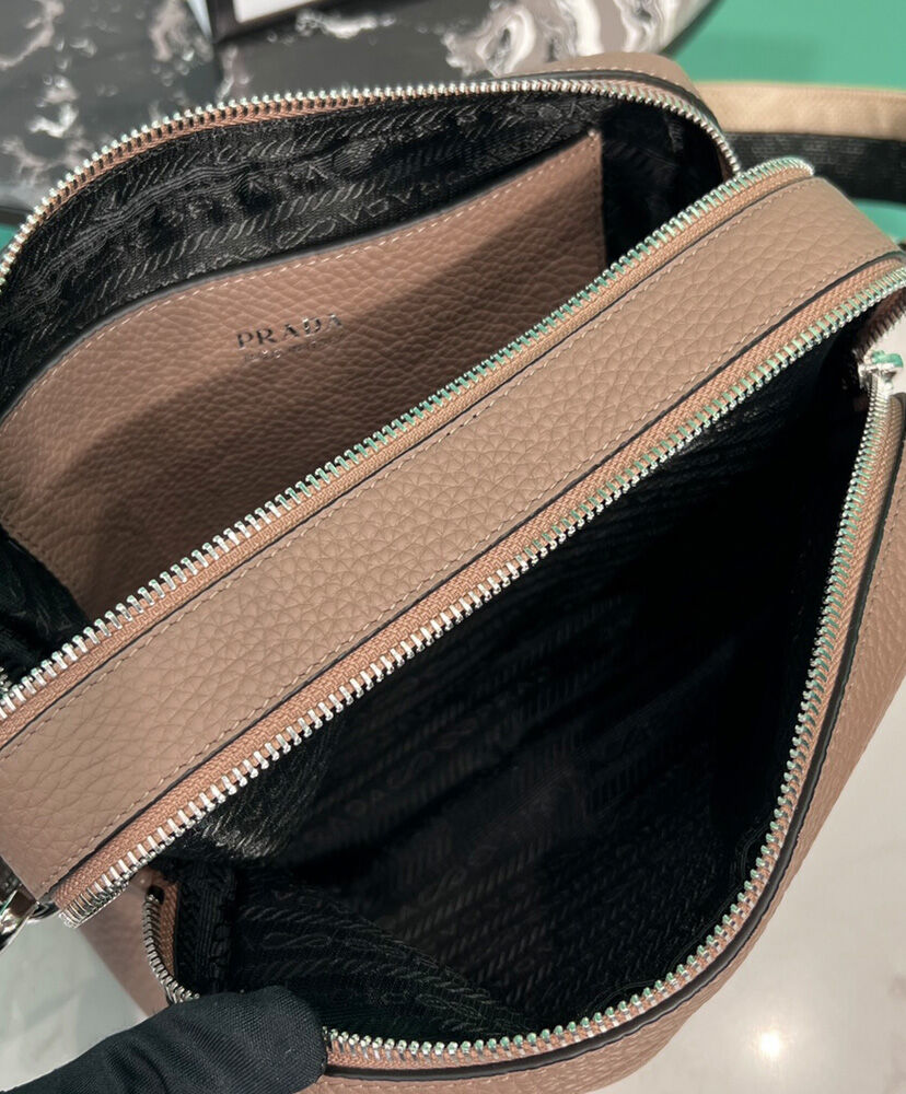 Prada Leather Bag With Shoulder Strap Cream Gray