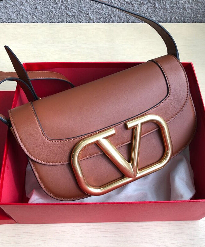 Valentino Garavani Supervee Calfskin Crossbody Bag Coffee
