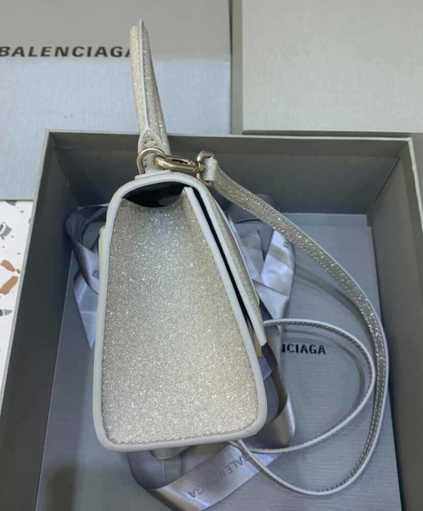 Balenciaga Hourglass XS Handbag In Glitter Material Gray