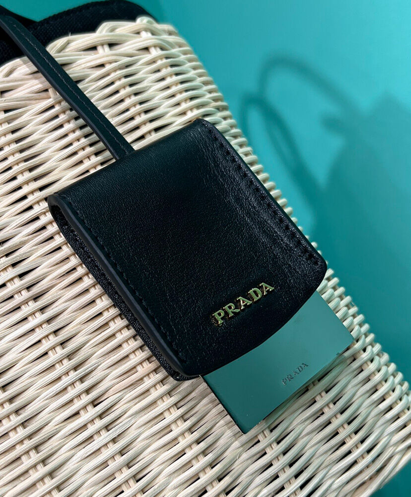 Prada Wicker And Canvas Tote 1BG835 Black