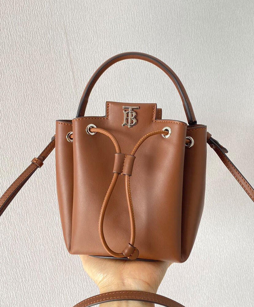 Burberry Monogram Motif Leather Bucket Bag Coffee