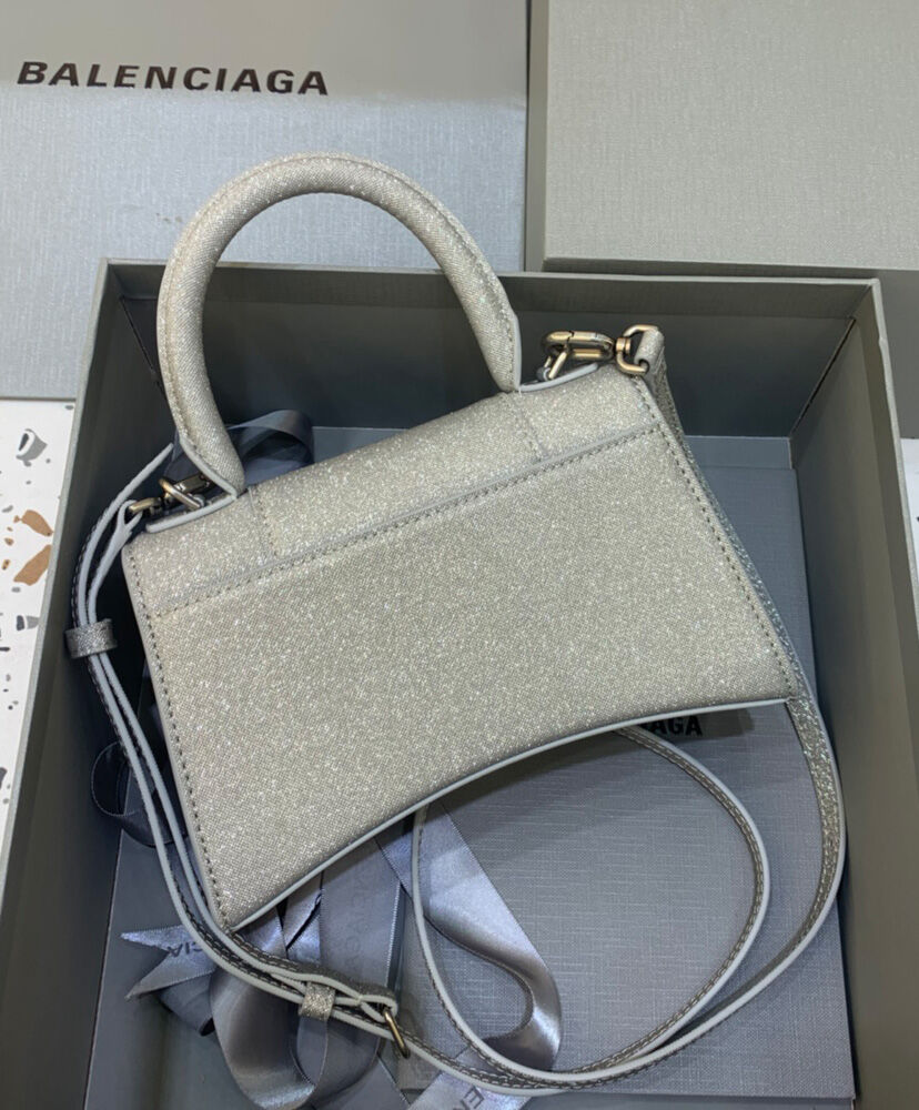 Balenciaga Hourglass XS Handbag In Glitter Material Gray