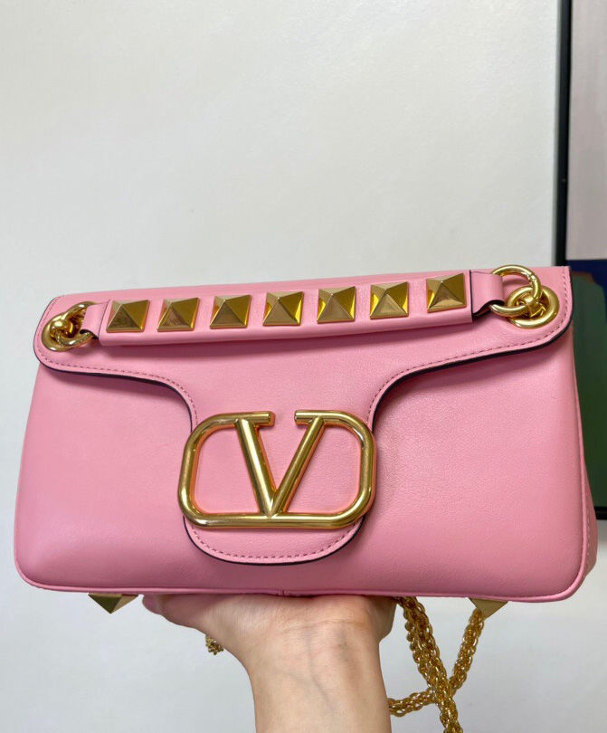 Valentino Stud Sign Nappa Shoulder Bag Pink