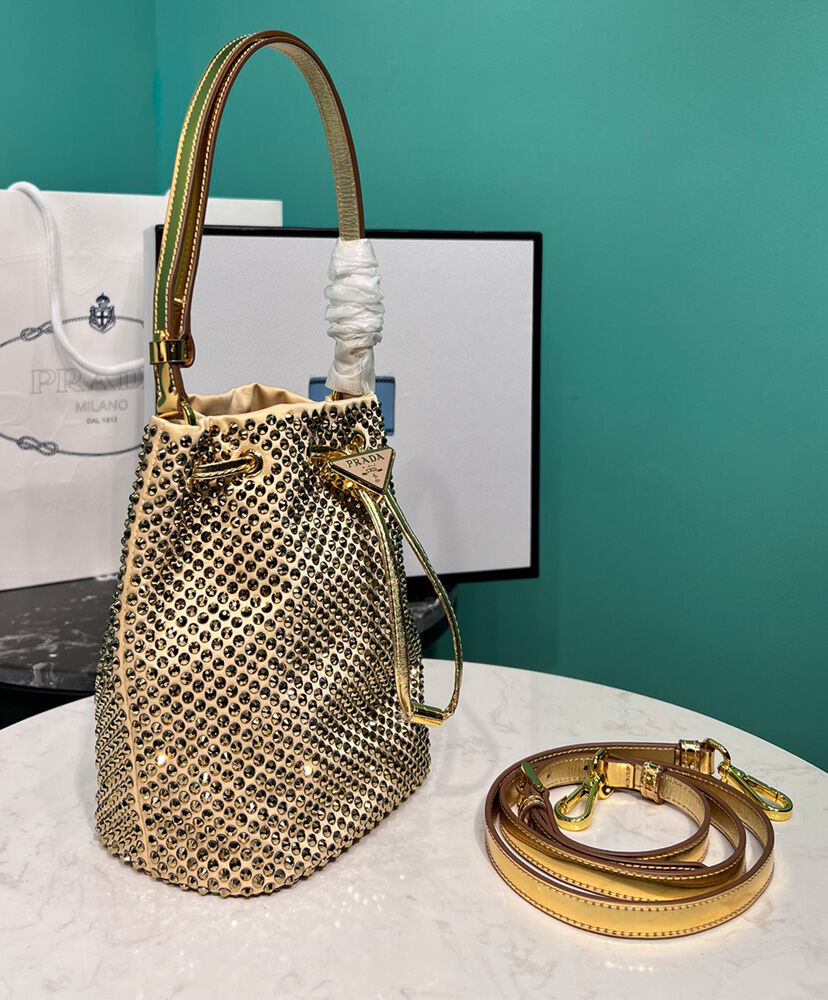 Prada Satin Mini-bag With Crystals 1BE067 Golden