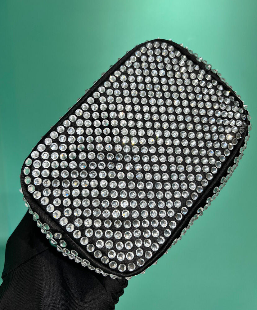 Prada Satin Mini-bag With Crystals 1BE067 Black